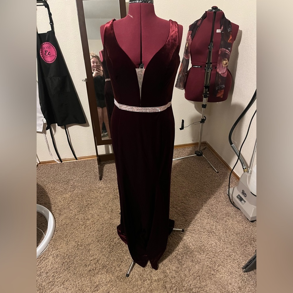 Burgundy velvet low back prom/formal dress